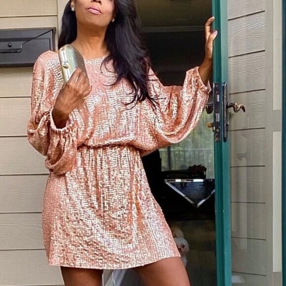 Show Me Your MuMu Genevieve Sequin Rose Gold Wester Elegance Dress Small